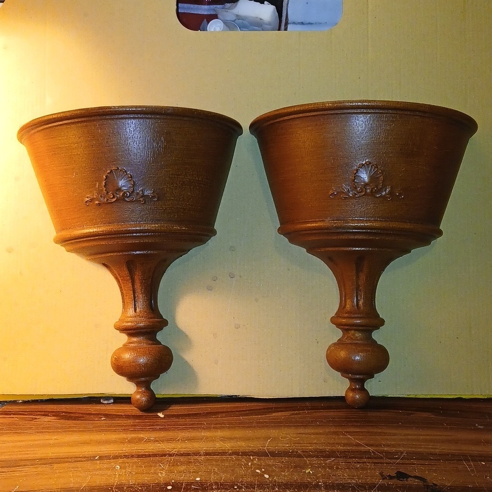 Vintage 1960s HOMCO faux Wood Wall Pocket Planters